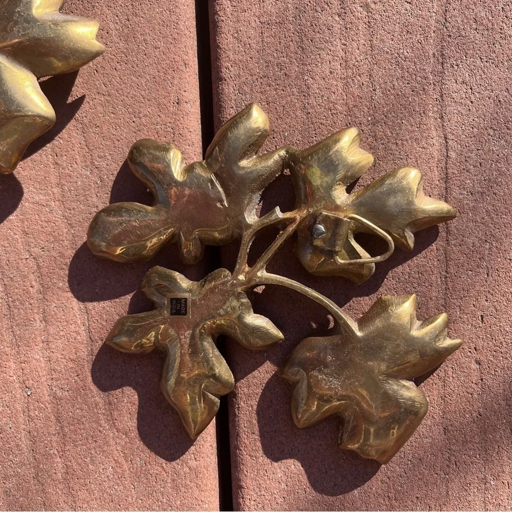 Vintage Brass Leaf Wall Plaques, 1970's Mid Century Brass Leaves, Set of 3